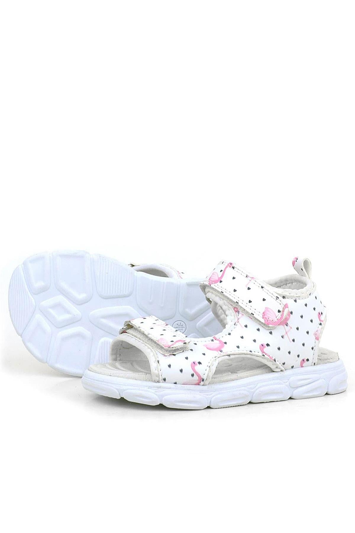 Rakerplus Beyaz Flamingo Cırtlı Bebek Sandalet Ayakkabı