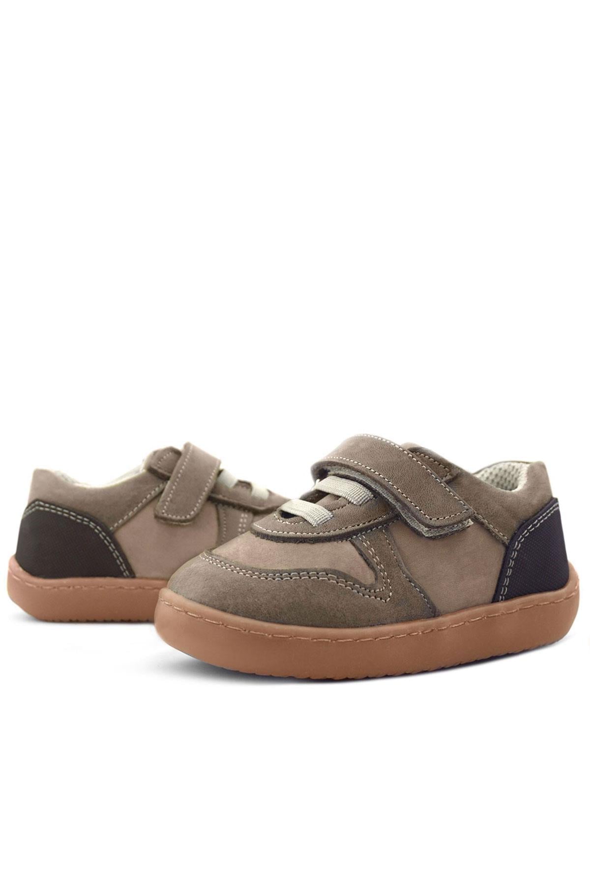 Rakerplus Bob Hakiki Deri Kum Krem Barefoot Cırtlı Lastikli Bebek Sneaker Ayakkabı