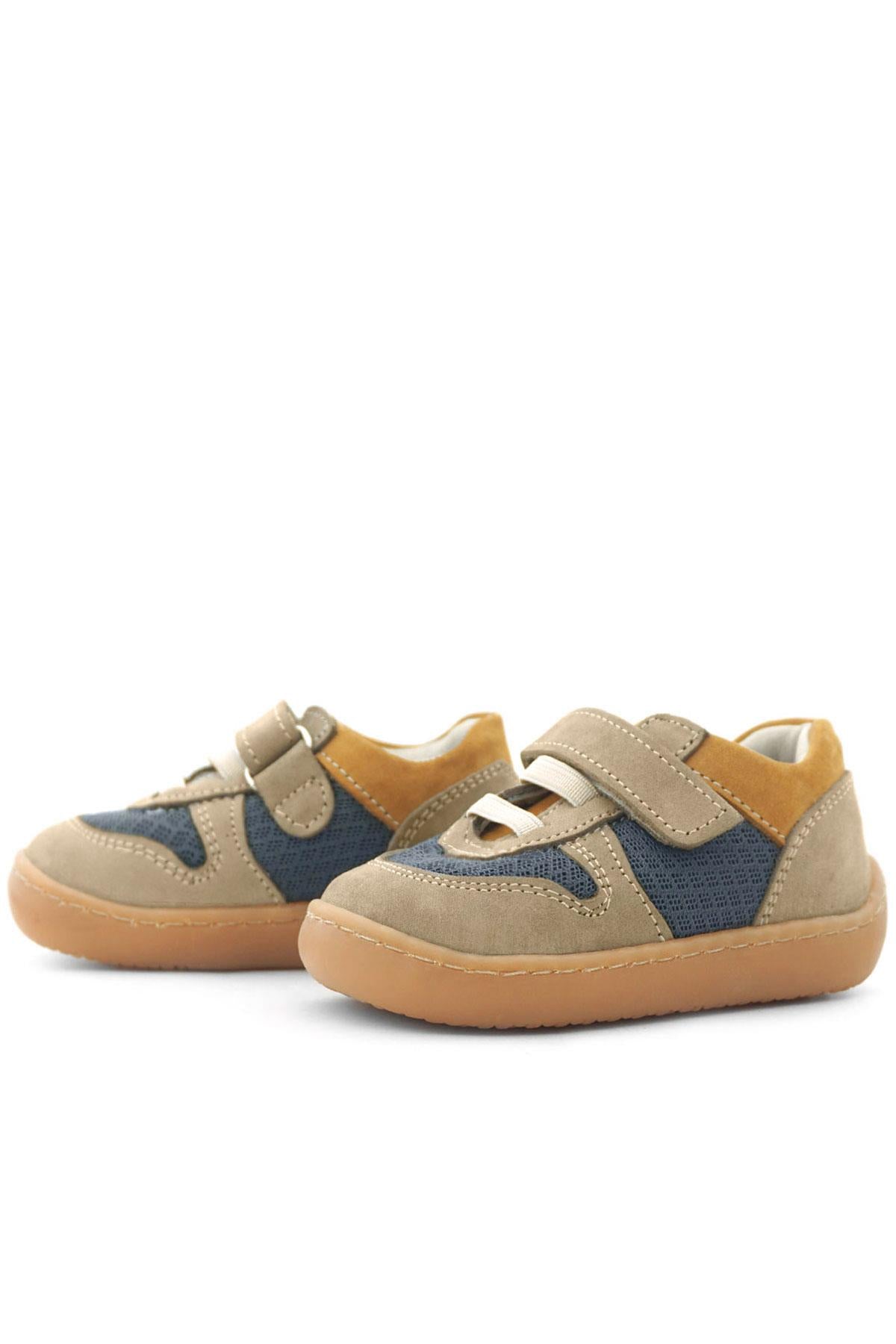Rakerplus Bob Hakiki Deri Kum Rengi Barefoot Cırtlı Lastikli Bebek Sneaker Ayakkabı