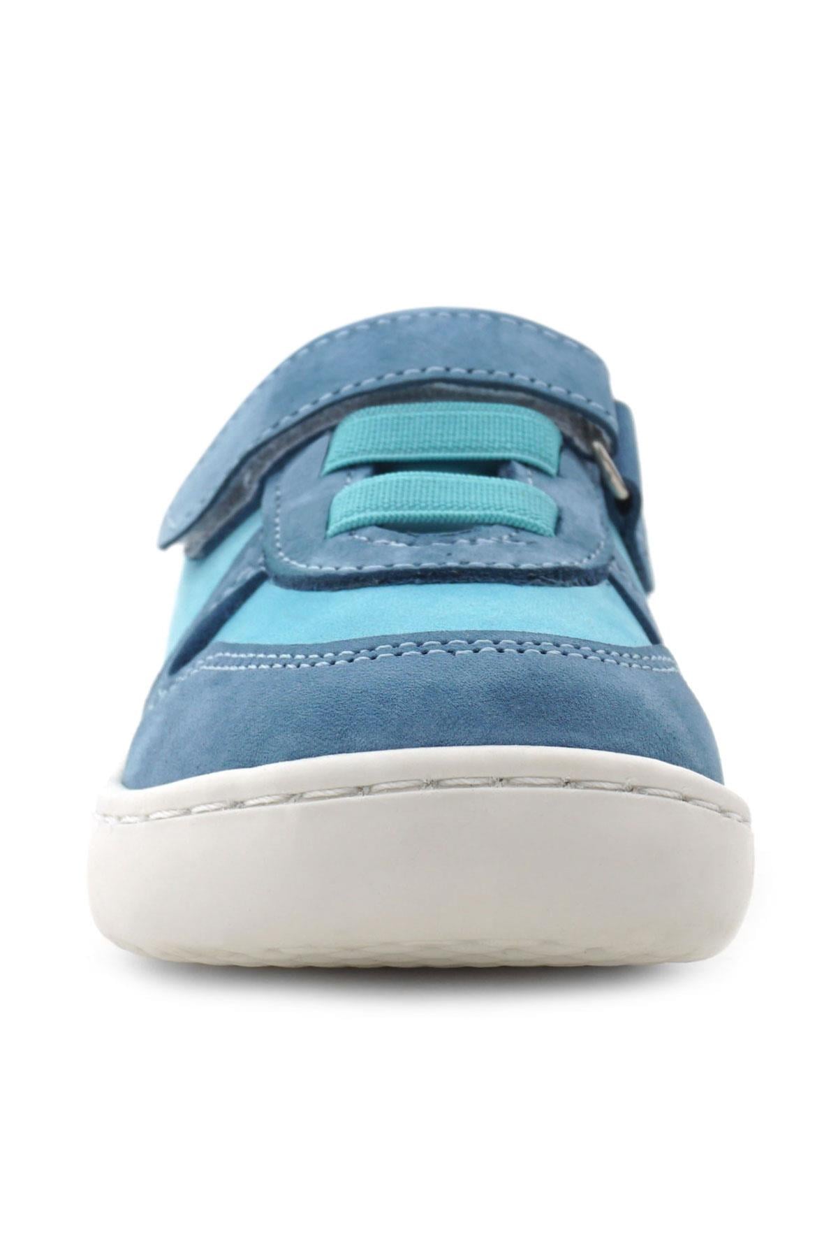 Rakerplus Bob Hakiki Deri Mavi Yeşil Barefoot Cırtlı Lastikli Bebek Sneaker Ayakkabı