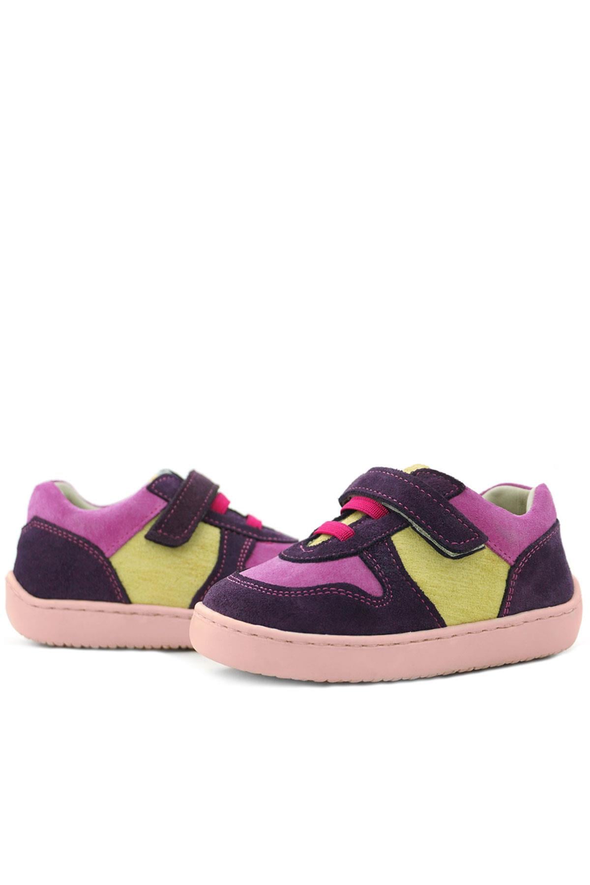 Rakerplus Bob Hakiki Deri Mor Pembe Barefoot Cırtlı Lastikli Bebek Sneaker Ayakkabı