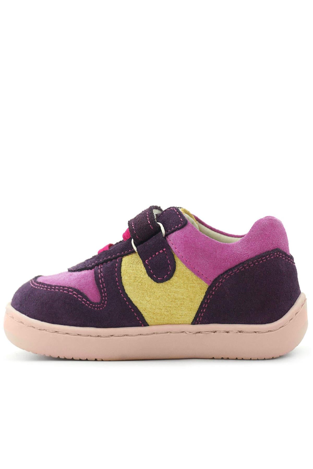 Rakerplus Bob Hakiki Deri Mor Pembe Barefoot Cırtlı Lastikli Bebek Sneaker Ayakkabı
