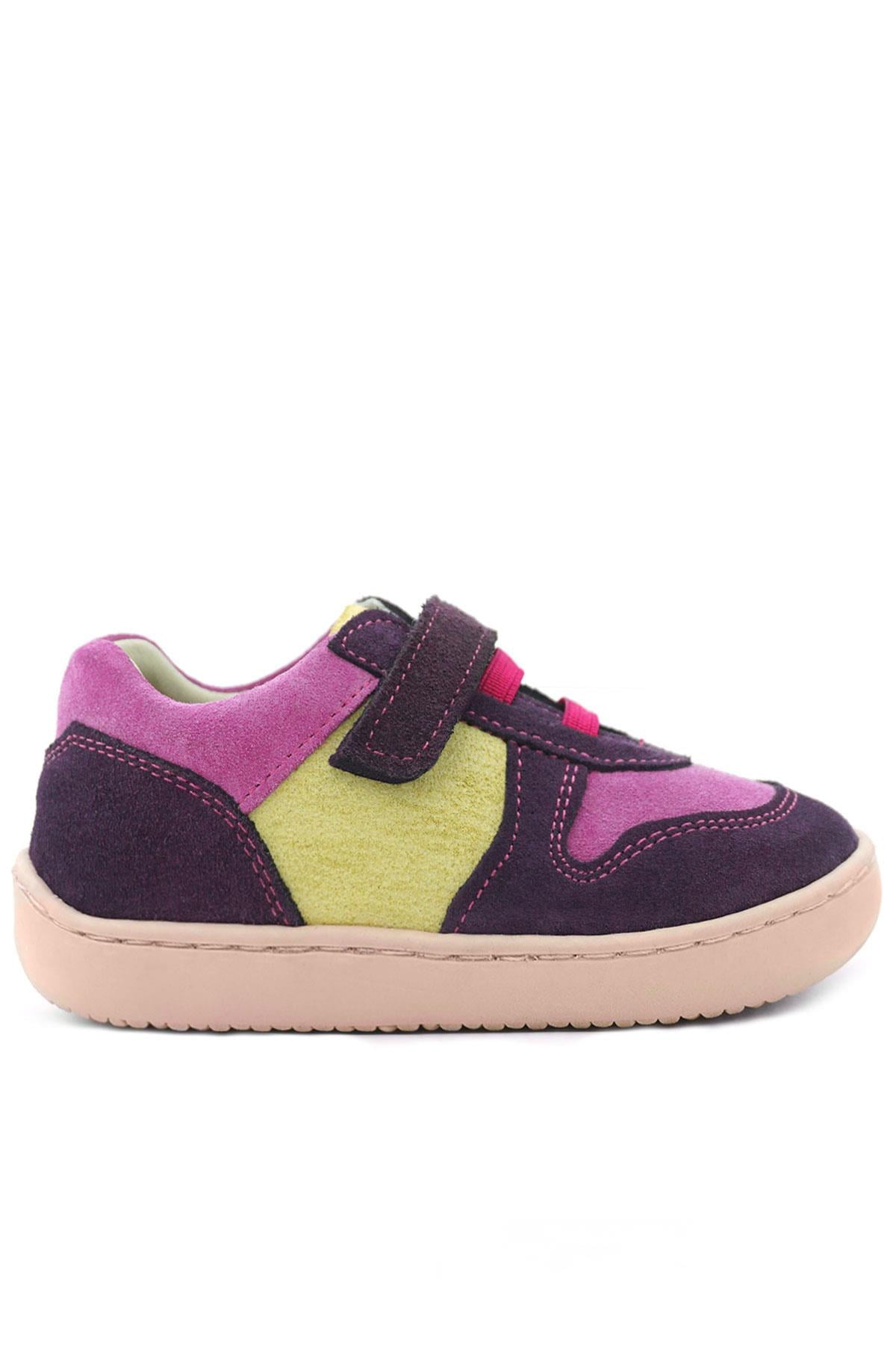 Rakerplus Bob Hakiki Deri Mor Pembe Barefoot Cırtlı Lastikli Bebek Sneaker Ayakkabı