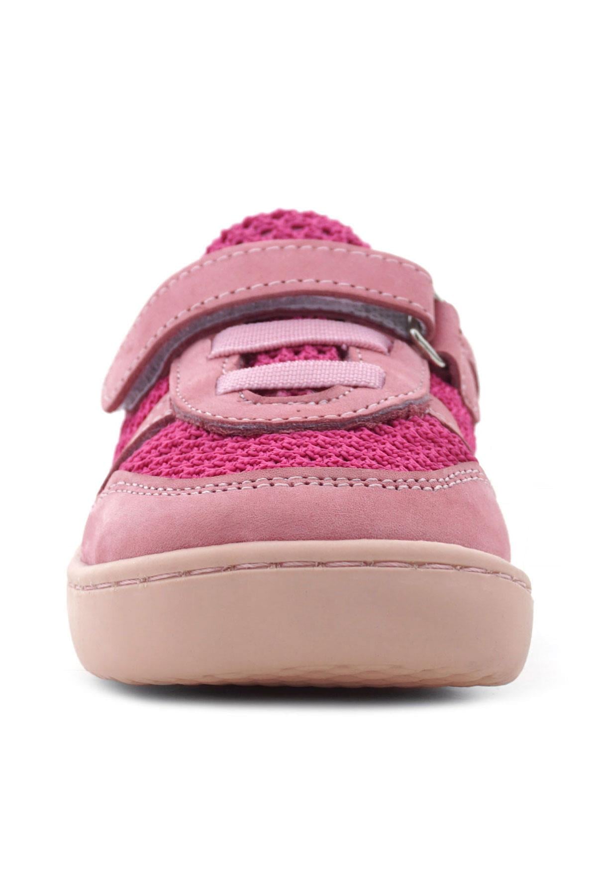 Rakerplus Bob Hakiki Deri Pembe Mor Barefoot Cırtlı Lastikli Bebek Sneaker Ayakkabı
