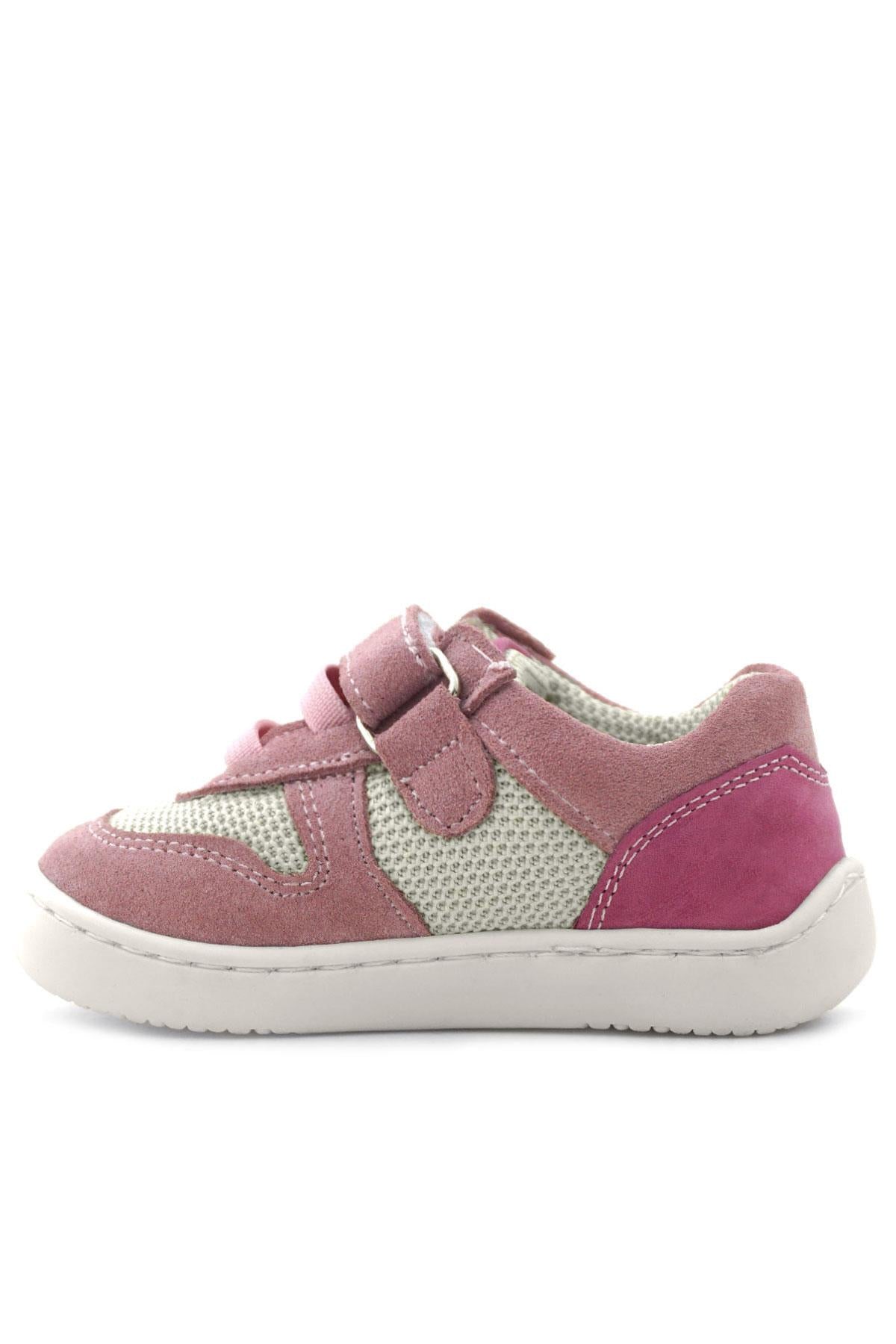Rakerplus Bob Hakiki Deri Pudra Pembe Barefoot Cırtlı Lastikli Bebek Sneaker Ayakkabı