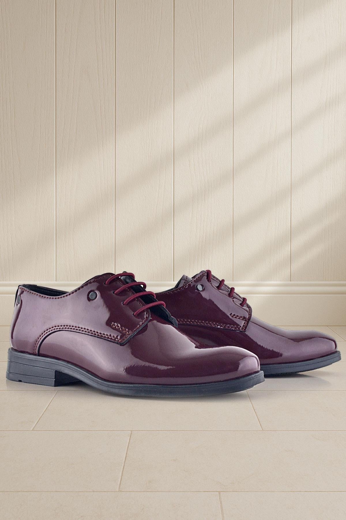 Rakerplus Bordo Rugan Bağcıklı Metal Detaylı Oxford Çocuk Klasik Ayakkabısı