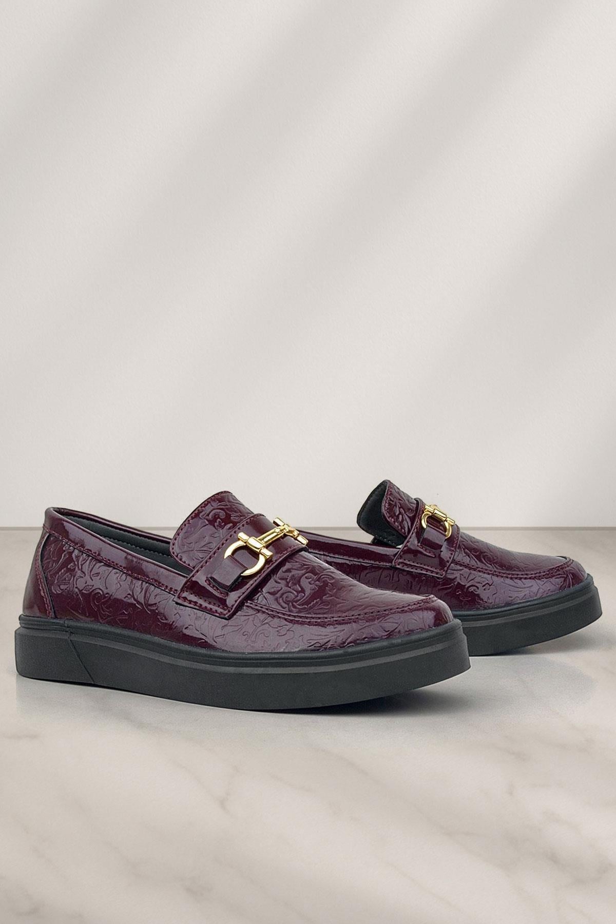 Rakerplus Bordo Tokalı Loafer Çocuk Klasik Ayakkabı