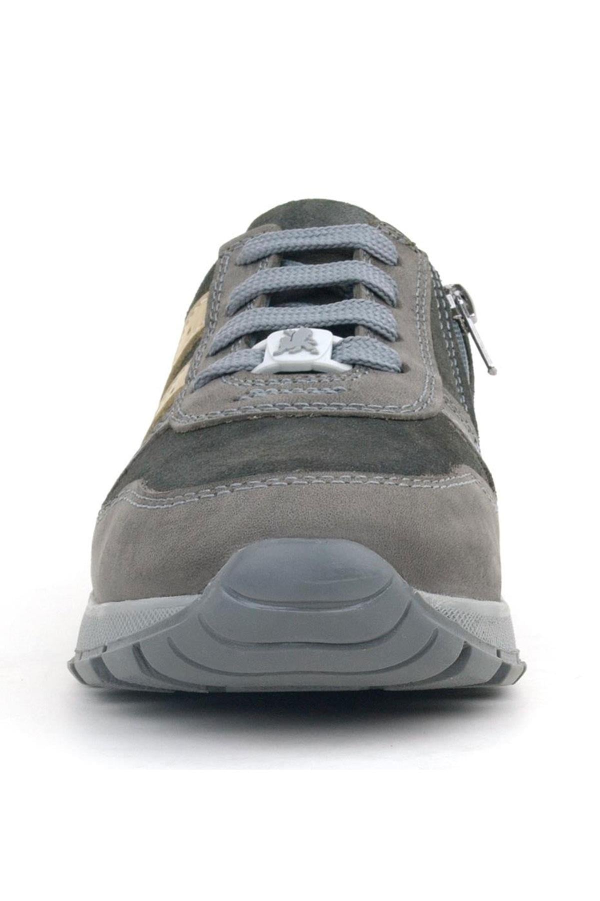 Rakerplus Deri Gri Kum Rengi Fermuarlı Sneaker Spor Ayakkabı