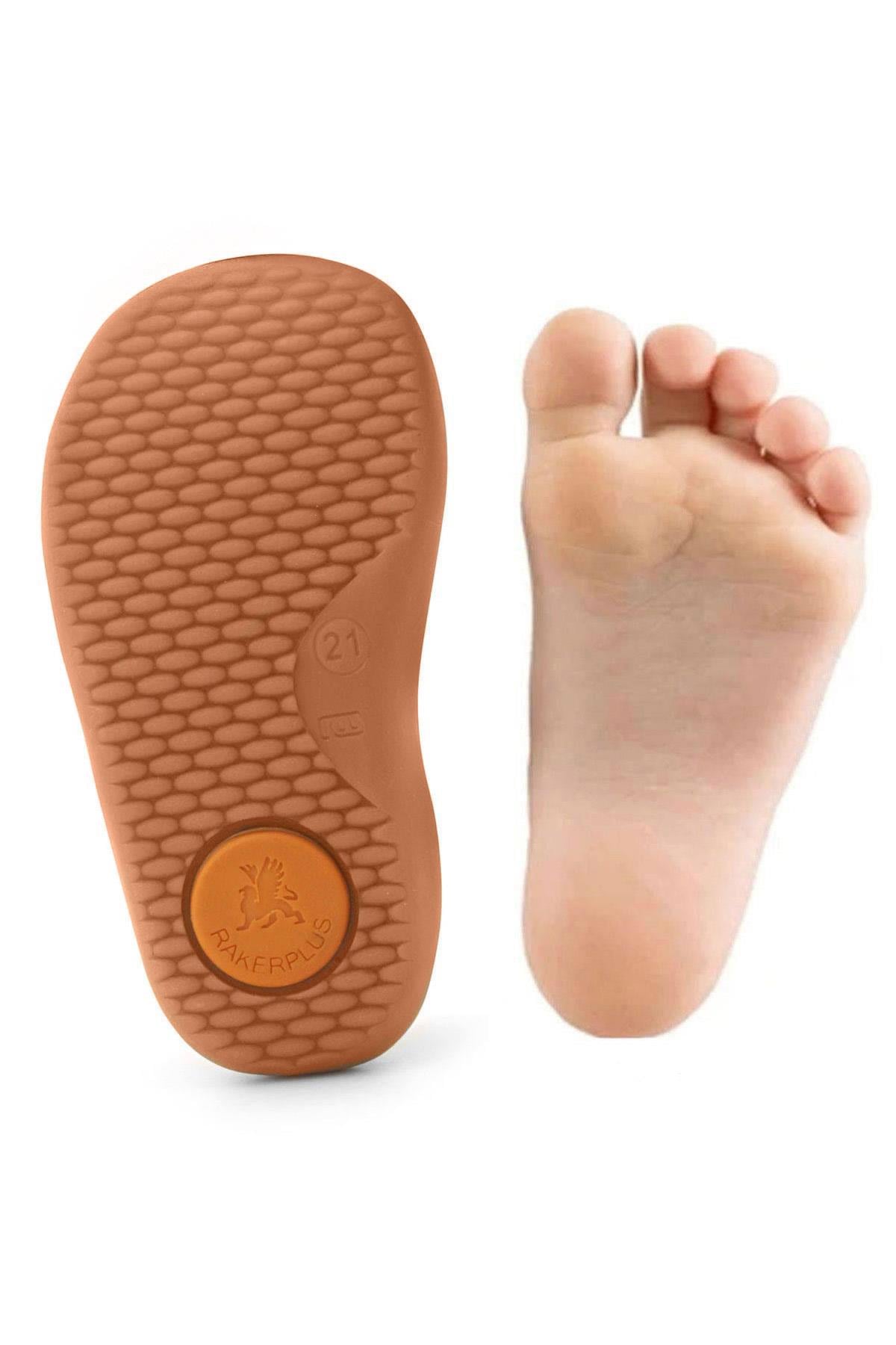 Rakerplus Bob Hakiki Deri Kum Kahve Barefoot Cırtlı Lastikli Bebek Sneaker Ayakkabı