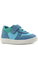 Rakerplus Bob Hakiki Deri Mavi Yeşil Barefoot Cırtlı Lastikli Bebek Sneaker Ayakkabı