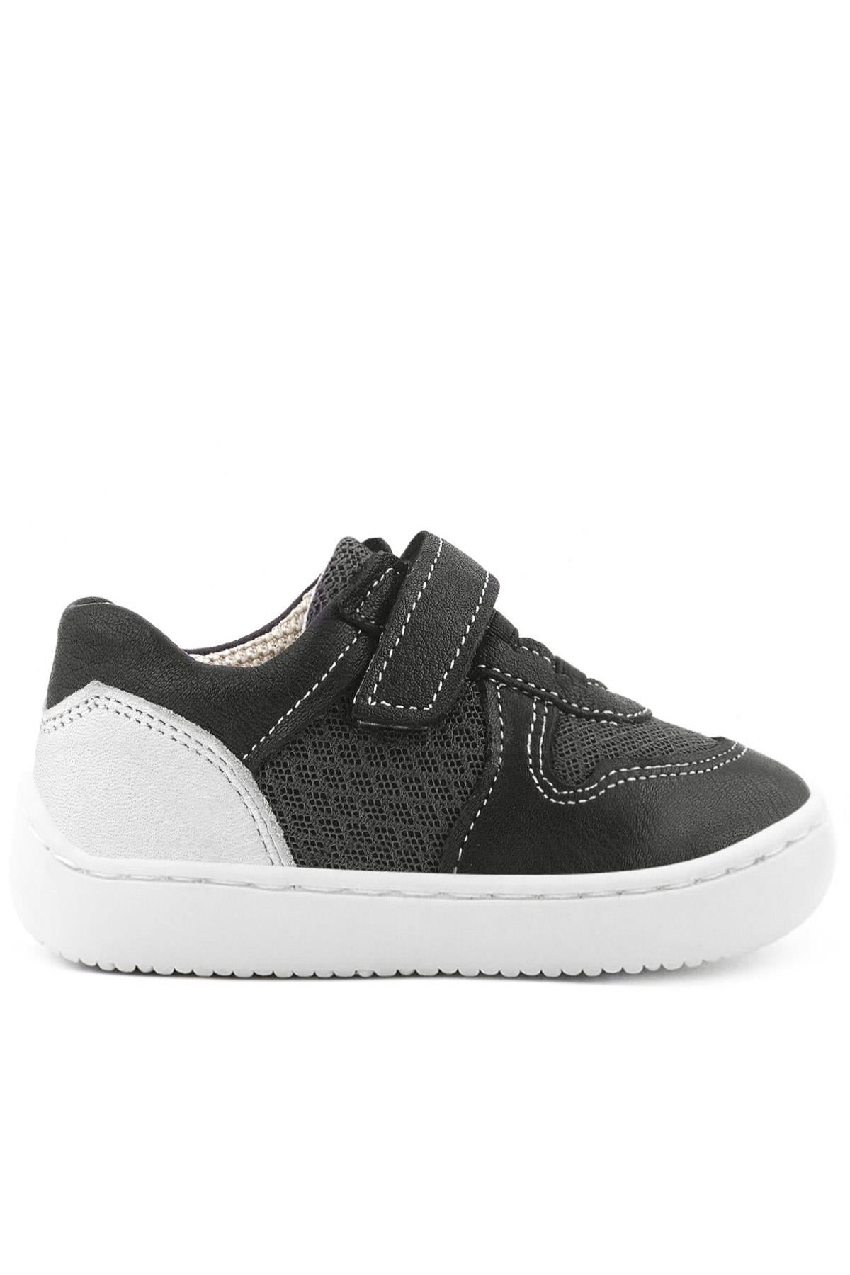 Rakerplus Bob Hakiki Deri Siyah Barefoot Cırtlı Lastikli Bebek Sneaker Ayakkabı
