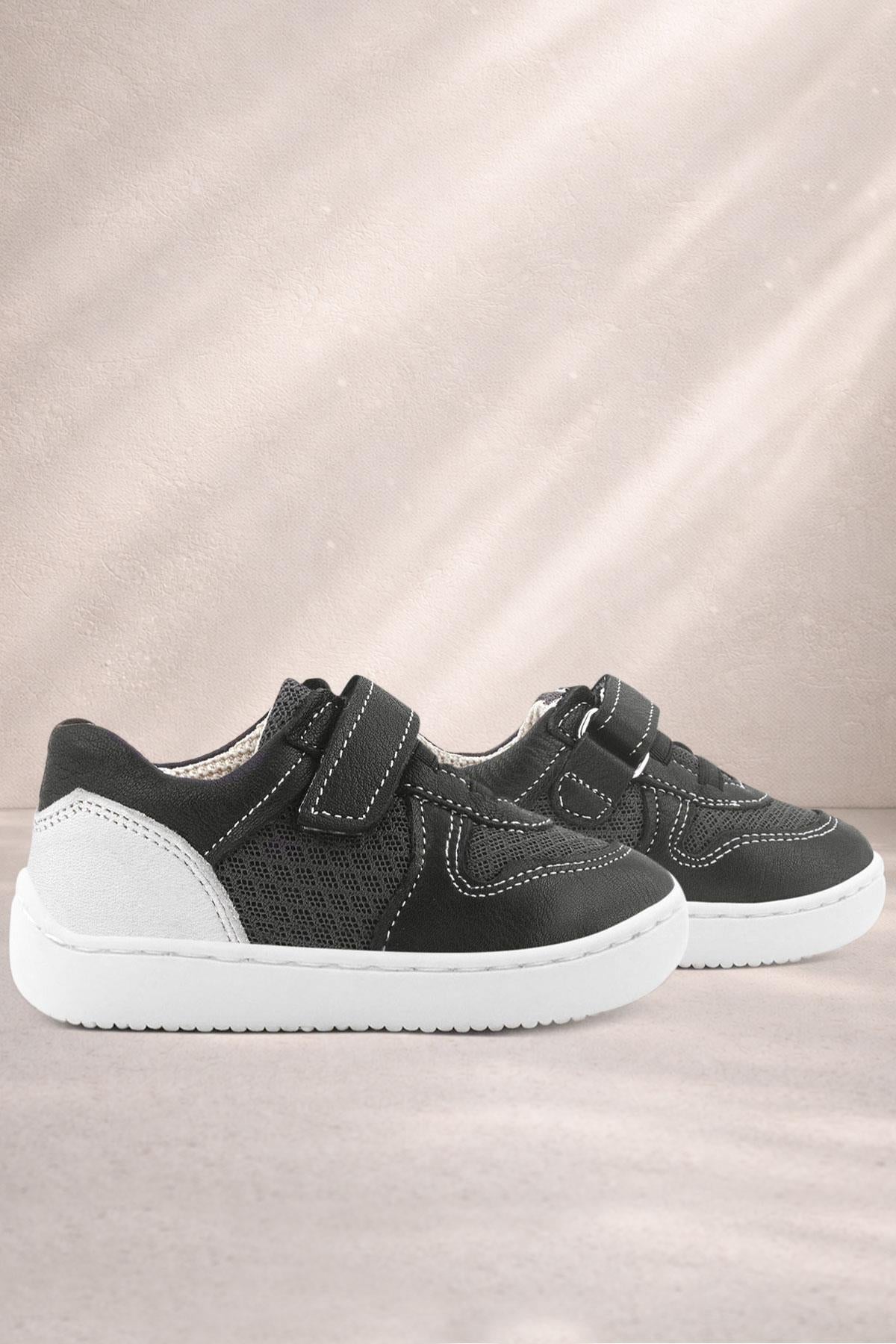 Rakerplus Bob Hakiki Deri Siyah Barefoot Cırtlı Lastikli Bebek Sneaker Ayakkabı