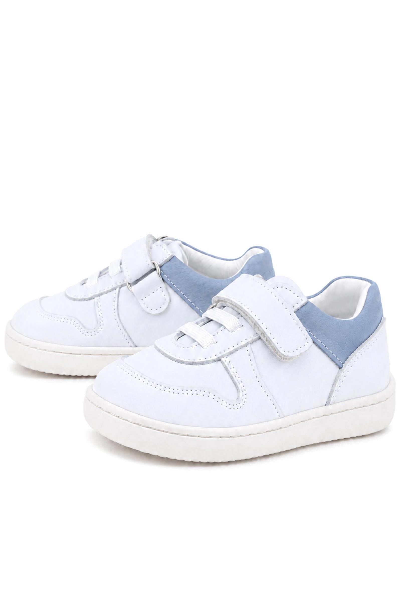 Rakerplus Bob Hakiki Deri Beyaz Nubuk Mavi Cırtlı Bebek Sneaker Ayakkabı