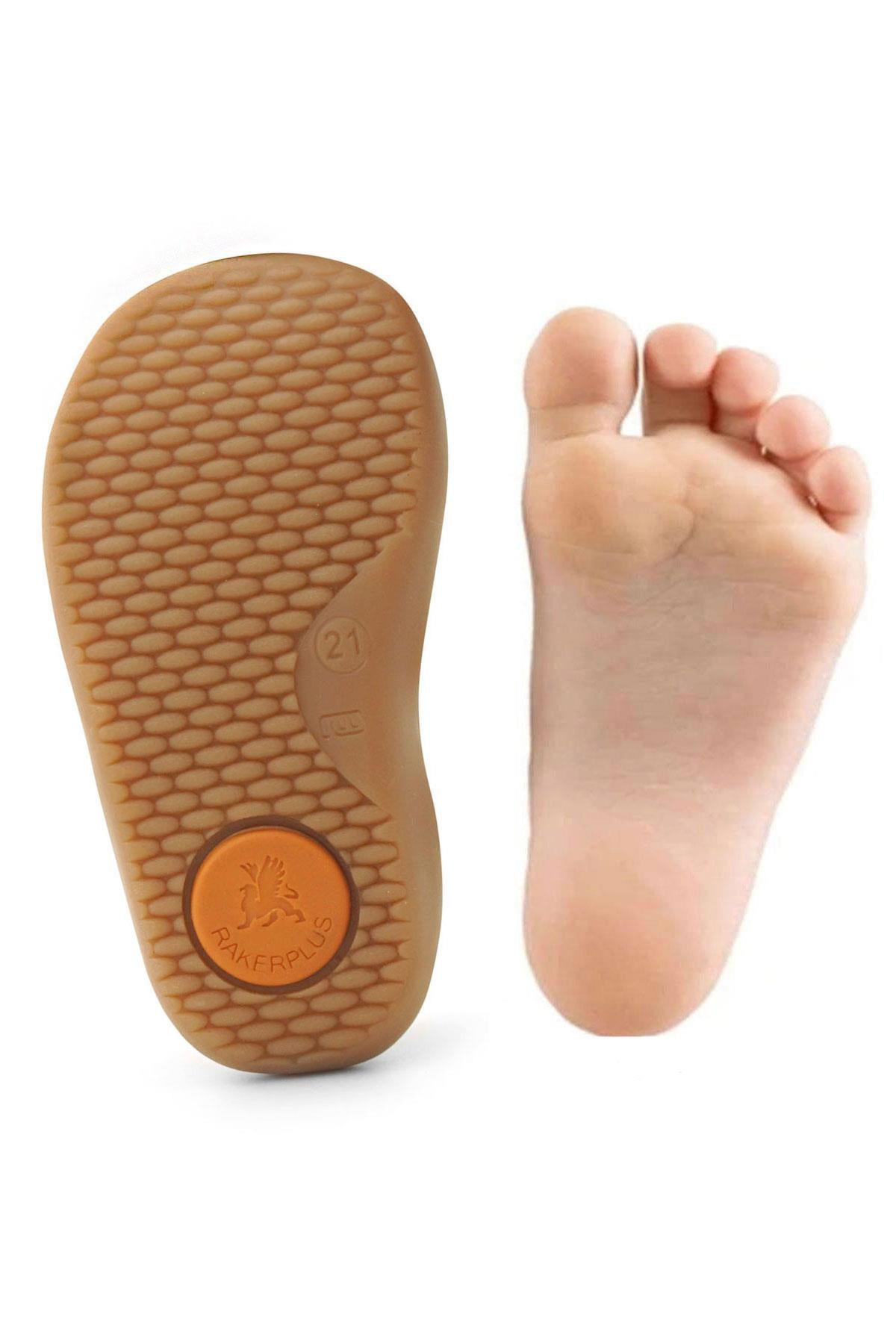 Rakerplus Bob Hakiki Deri Gri Barefoot Cırtlı Lastikli Bebek Sneaker Ayakkabı