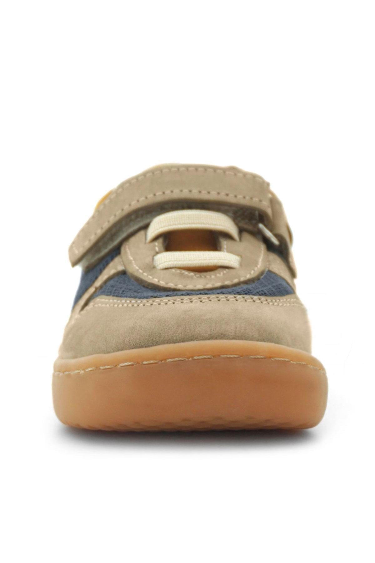 Rakerplus Bob Hakiki Deri Kum Rengi Barefoot Cırtlı Lastikli Bebek Sneaker Ayakkabı