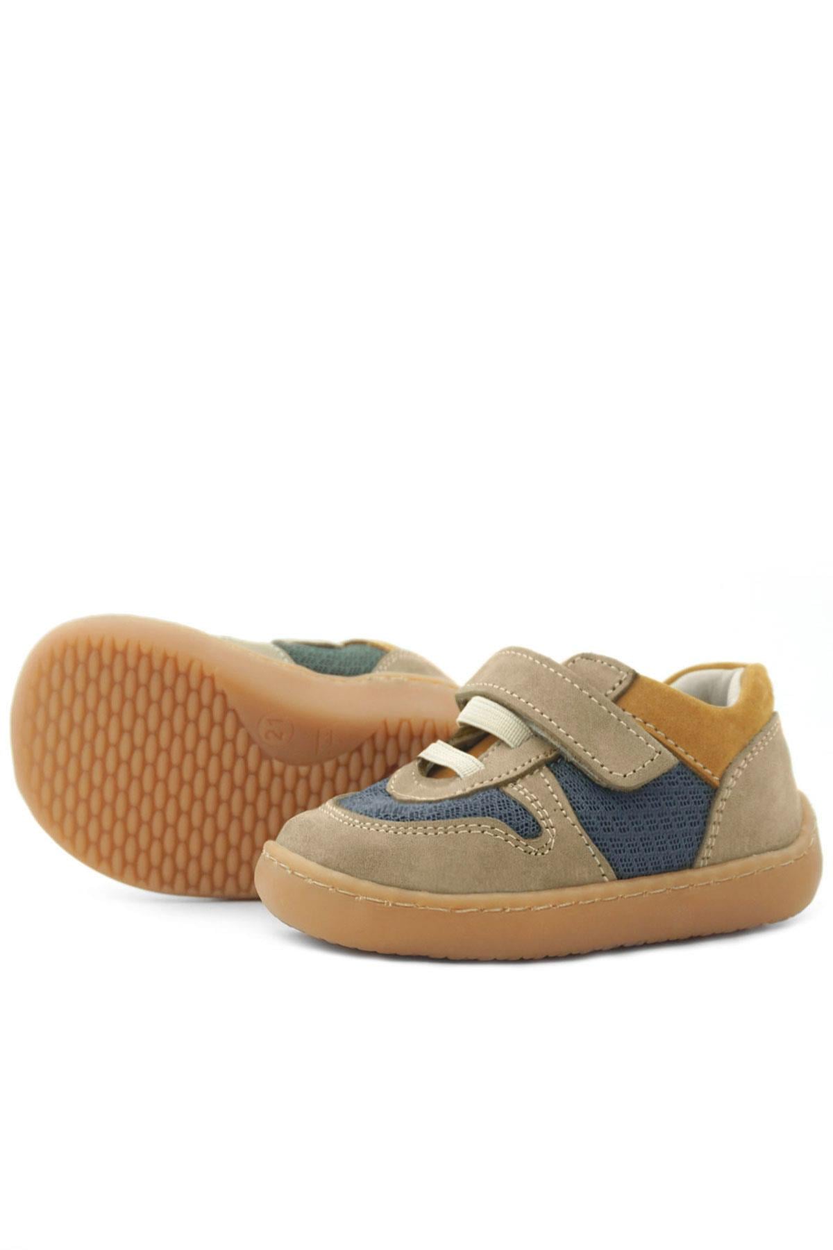 Rakerplus Bob Hakiki Deri Kum Rengi Barefoot Cırtlı Lastikli Bebek Sneaker Ayakkabı