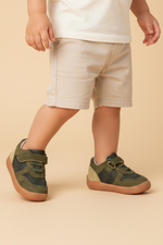 Rakerplus Bob Hakiki Deri Haki Yeşil Barefoot Cırtlı Lastikli Bebek Sneaker Ayakkabı