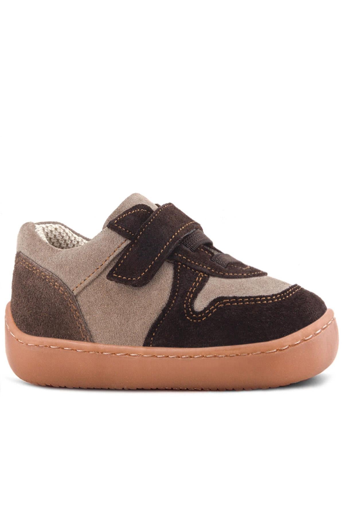 Rakerplus Bob Hakiki Deri Kum Kahve Barefoot Cırtlı Lastikli Bebek Sneaker Ayakkabı