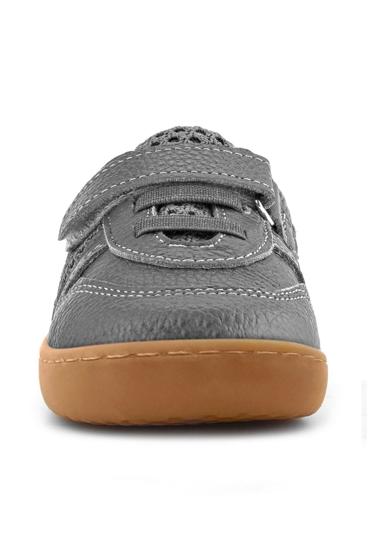 Rakerplus Bob Hakiki Deri Gri Bordo Barefoot Cırtlı Lastikli Bebek Sneaker Ayakkabı