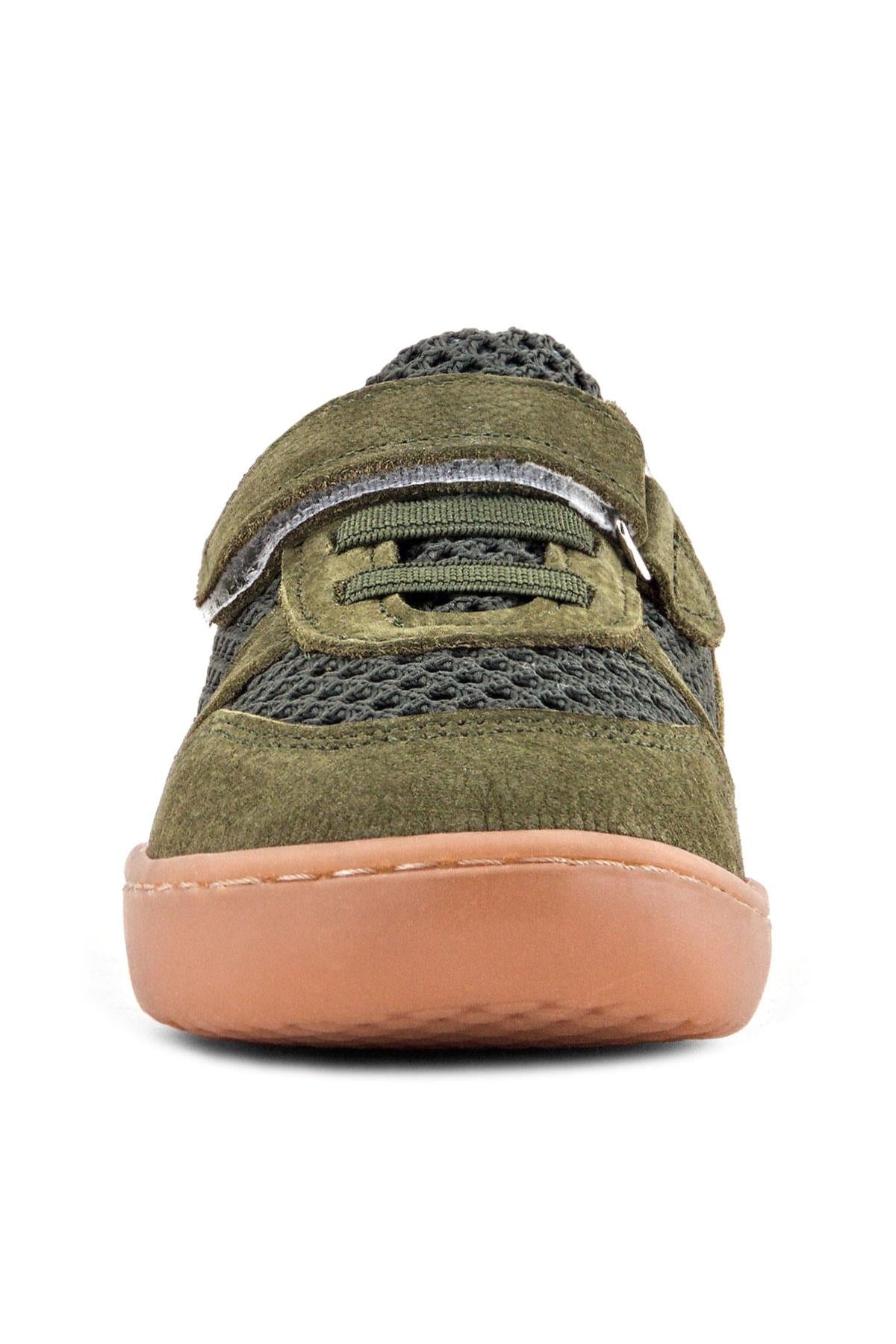 Rakerplus Bob Hakiki Deri Haki Yeşil Barefoot Cırtlı Lastikli Bebek Sneaker Ayakkabı