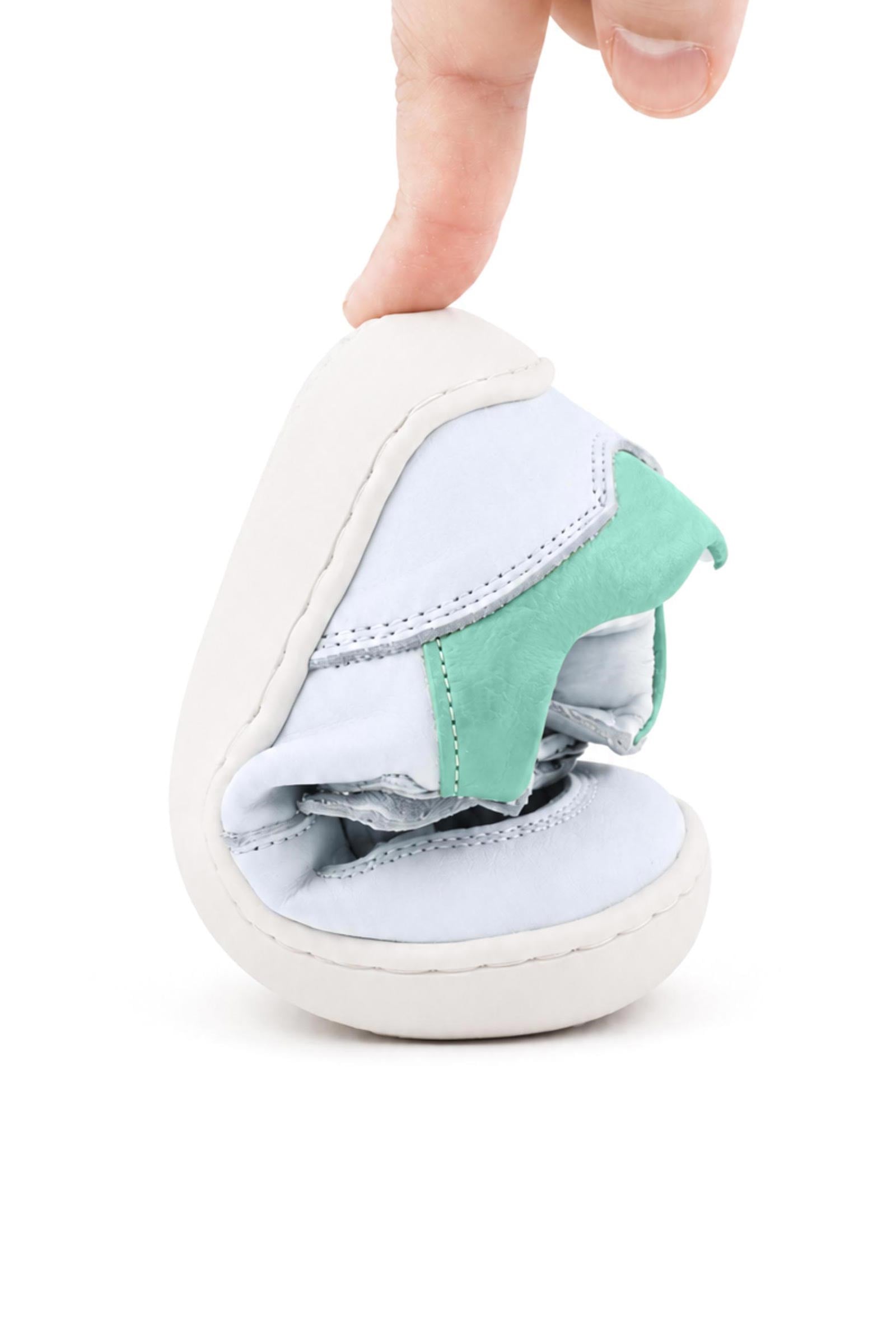 Rakerplus Bob Hakiki Deri Beyaz Nubuk Yeşil Cırtlı Bebek Sneaker Ayakkabı