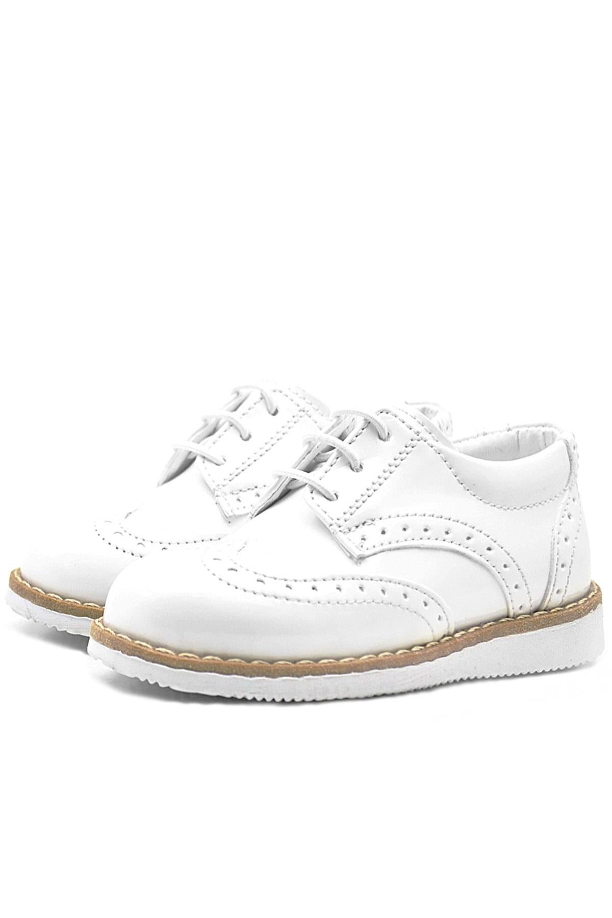 Rakerplus Hidra Beyaz Rugan Bağcıklı Erkek Bebek Ayakkabı