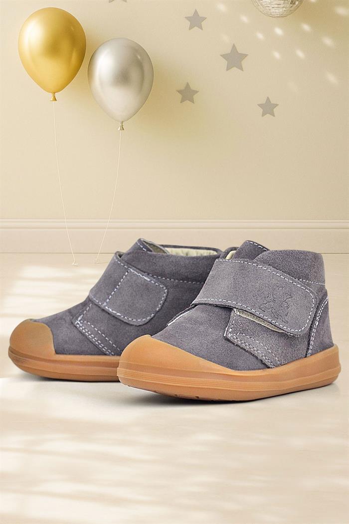 Rakerplus Yoohoo Hakiki Deri Koyu Gri Cırtlı Unisex Bebek Bot
