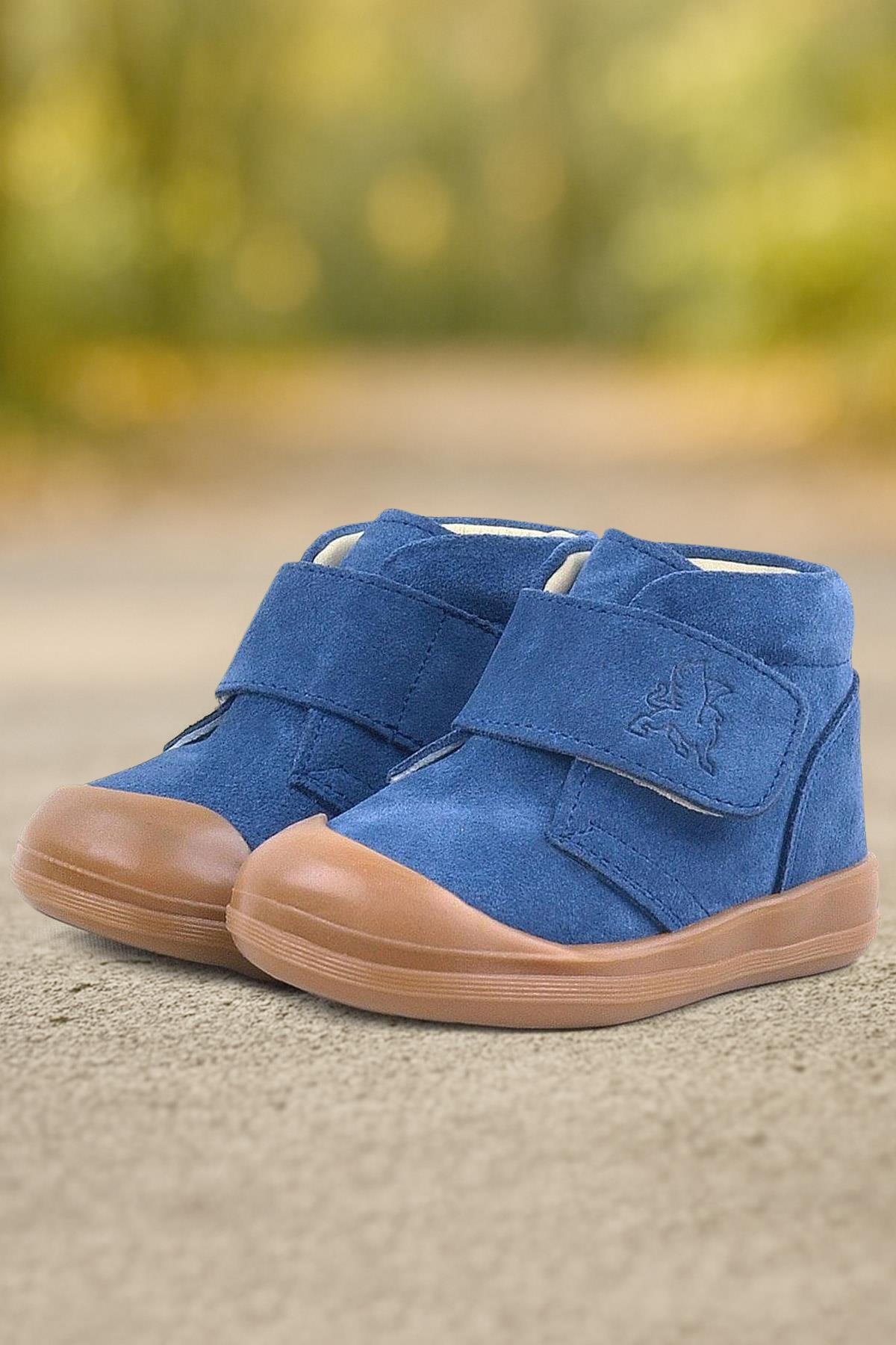 Rakerplus Yoohoo Hakiki Deri Lacivert Cırtlı Unisex Bebek Bot