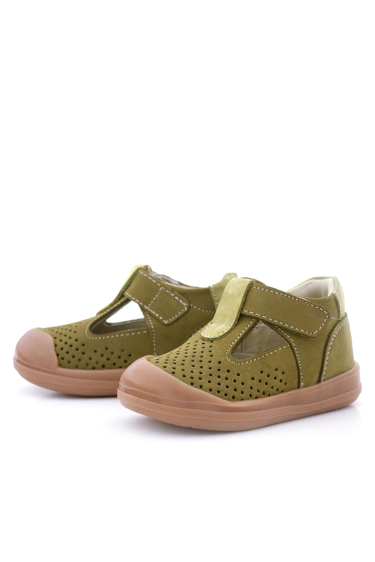 Rakerplus Shaun Hakiki Deri Haki Yeşil Cırtlı Anatomik Bebek Sandalet
