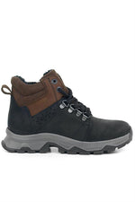 Rakerplus Hakiki Deri Siyah Kahverengi Fermuarlı Trekking Çocuk Bot