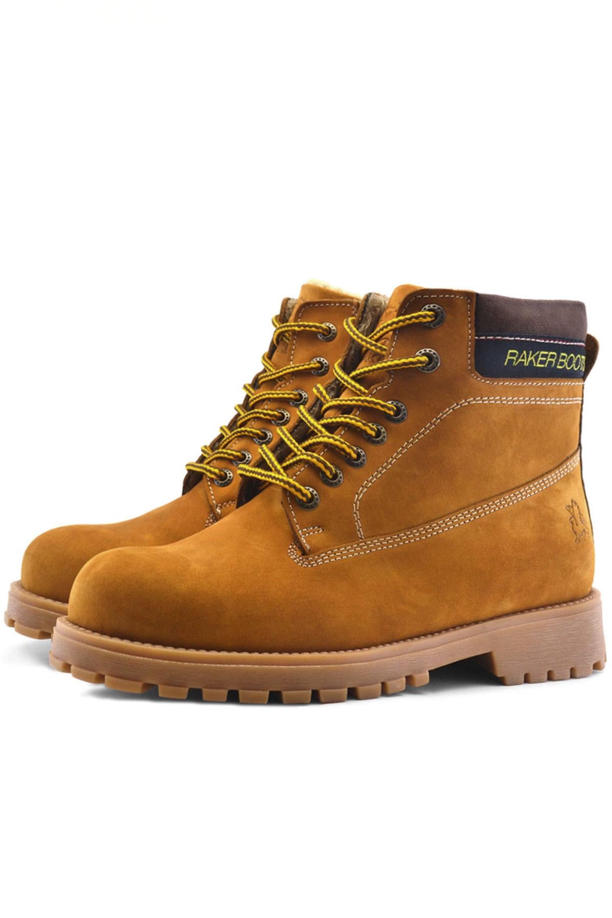 Rakerplus Neson Hakiki Deri Rahat Sarı Fermuarlı Unisex Çocuk Bot