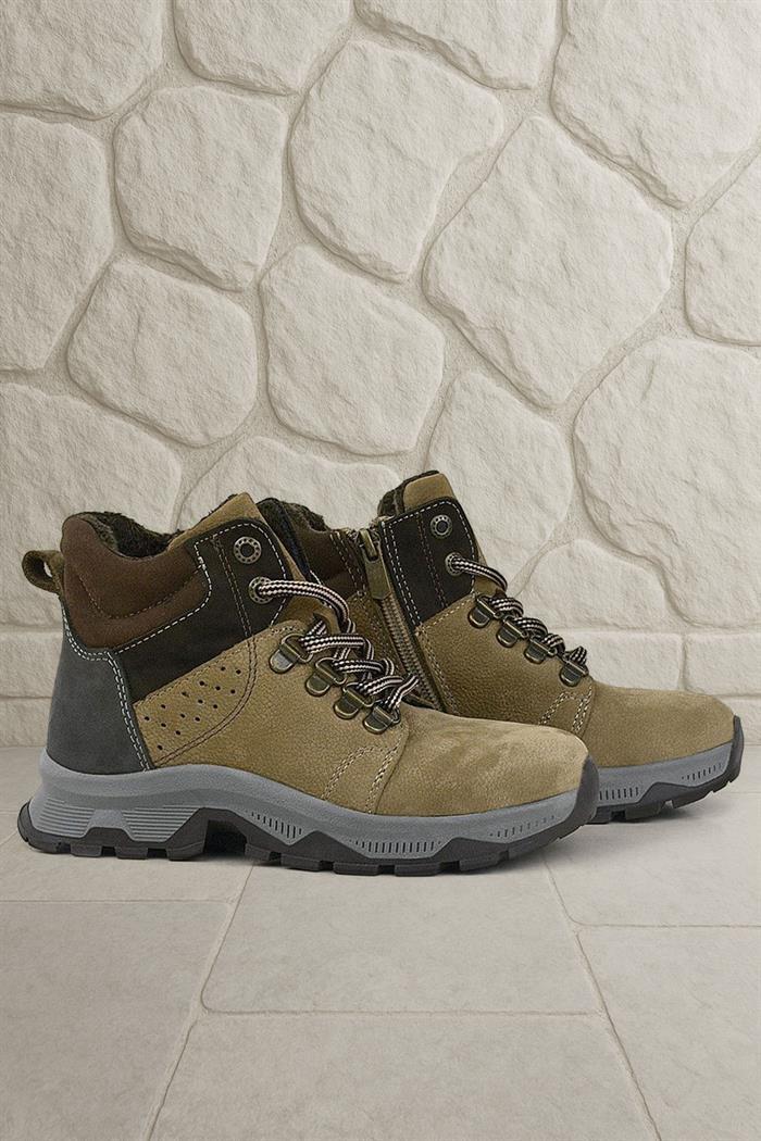 Rakerplus Hakiki Deri Kum Rengi Fermuarlı Trekking Çocuk Bot