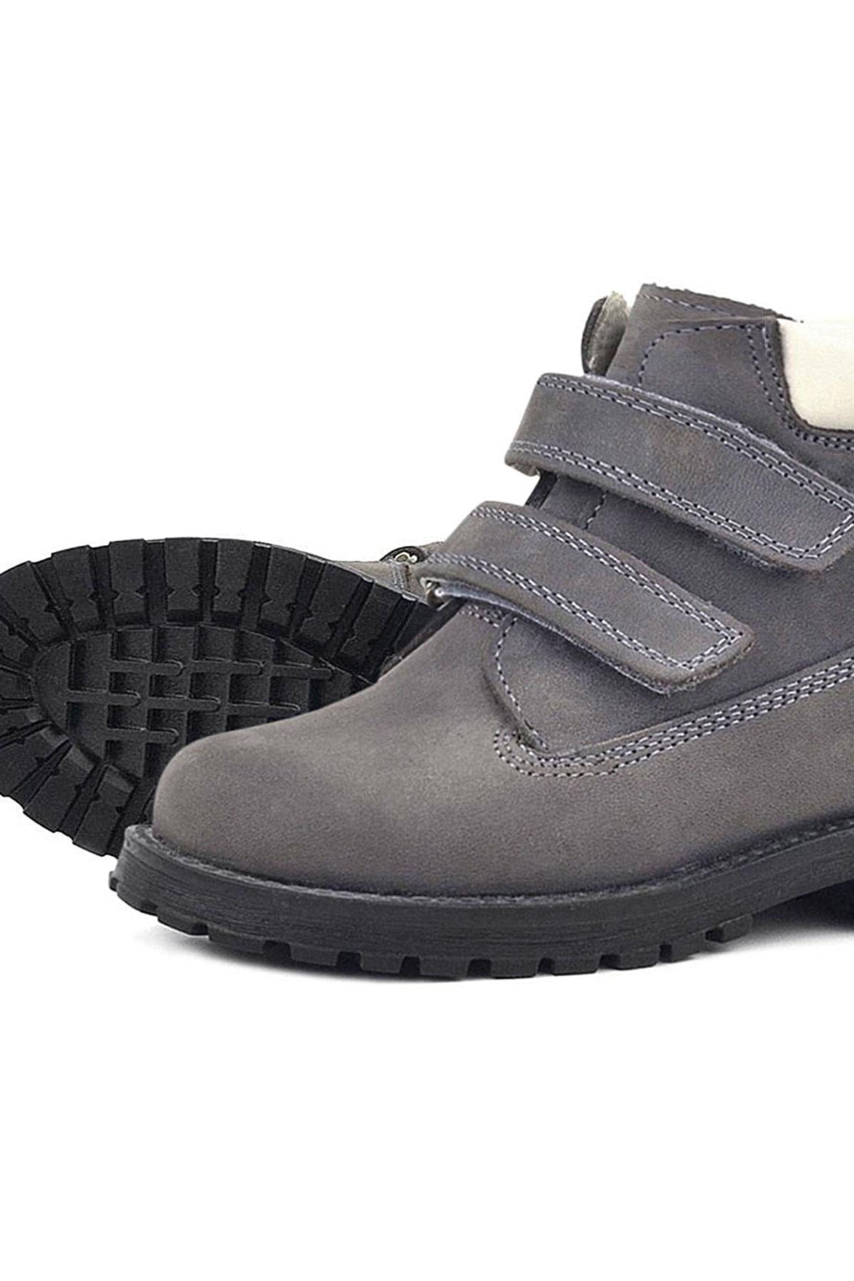 Rakerplus Neson Hakiki Deri Gri Cırtlı Kürklü Çocuk Bot