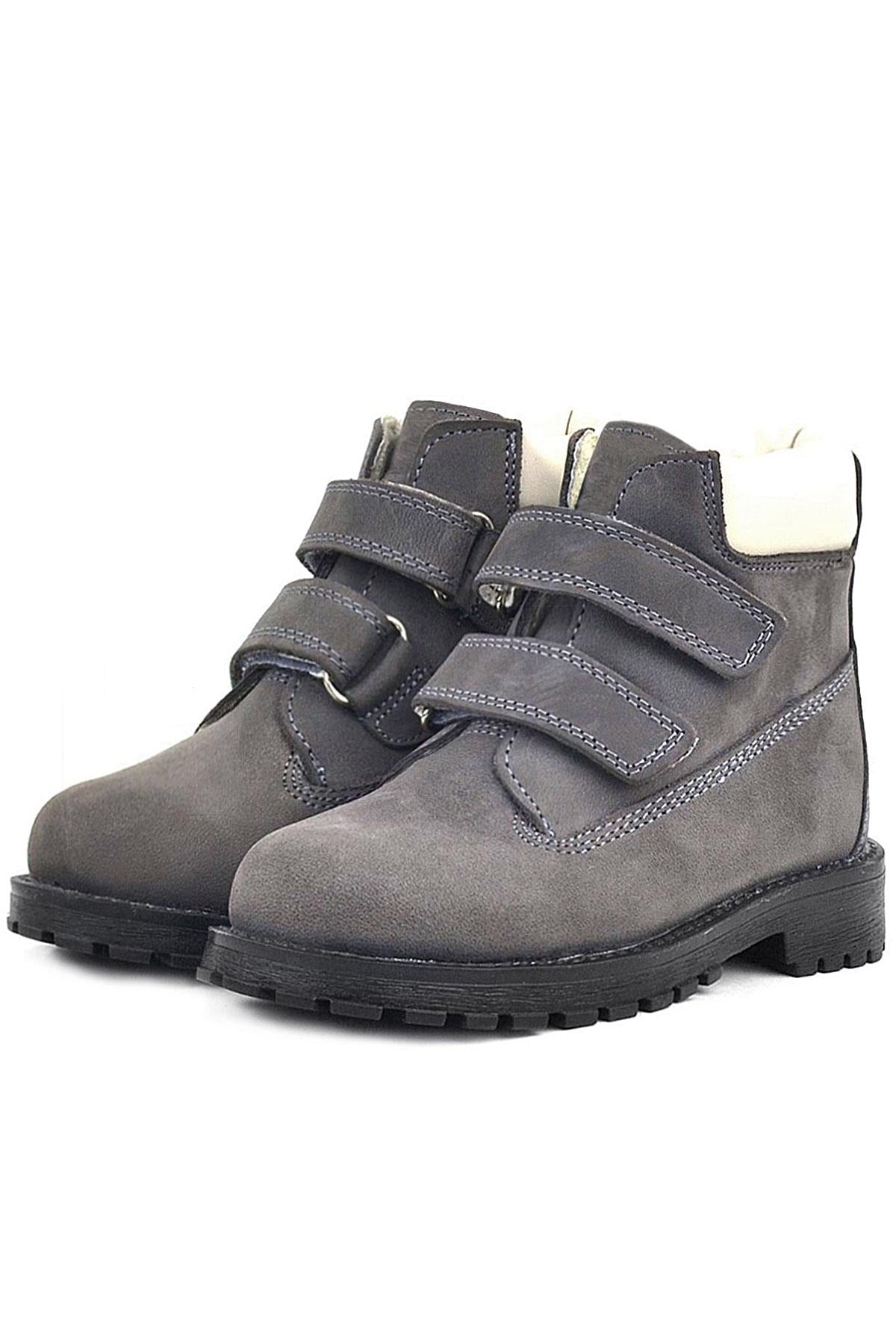 Rakerplus Neson Hakiki Deri Gri Cırtlı Kürklü Çocuk Bot