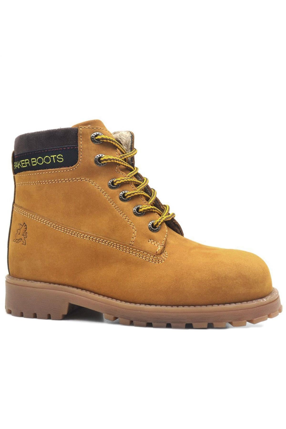Rakerplus Neson Hakiki Deri Rahat Sarı Fermuarlı Unisex Çocuk Bot