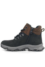 Rakerplus Hakiki Deri Siyah Kahverengi Fermuarlı Trekking Çocuk Bot