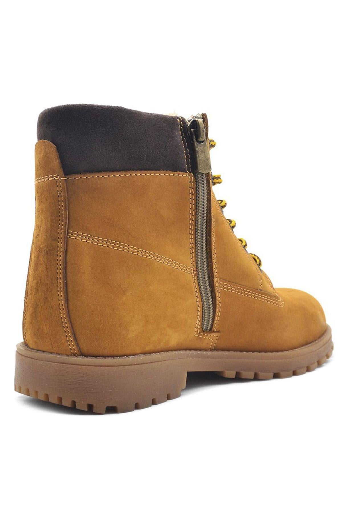 Rakerplus Neson Hakiki Deri Rahat Sarı Fermuarlı Unisex Çocuk Bot