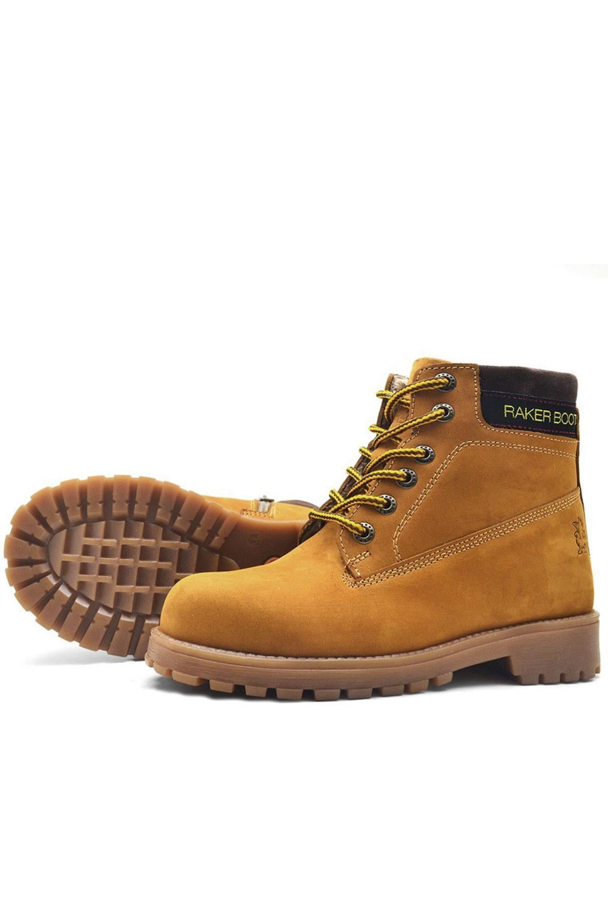 Rakerplus Neson Hakiki Deri Rahat Sarı Fermuarlı Unisex Çocuk Bot