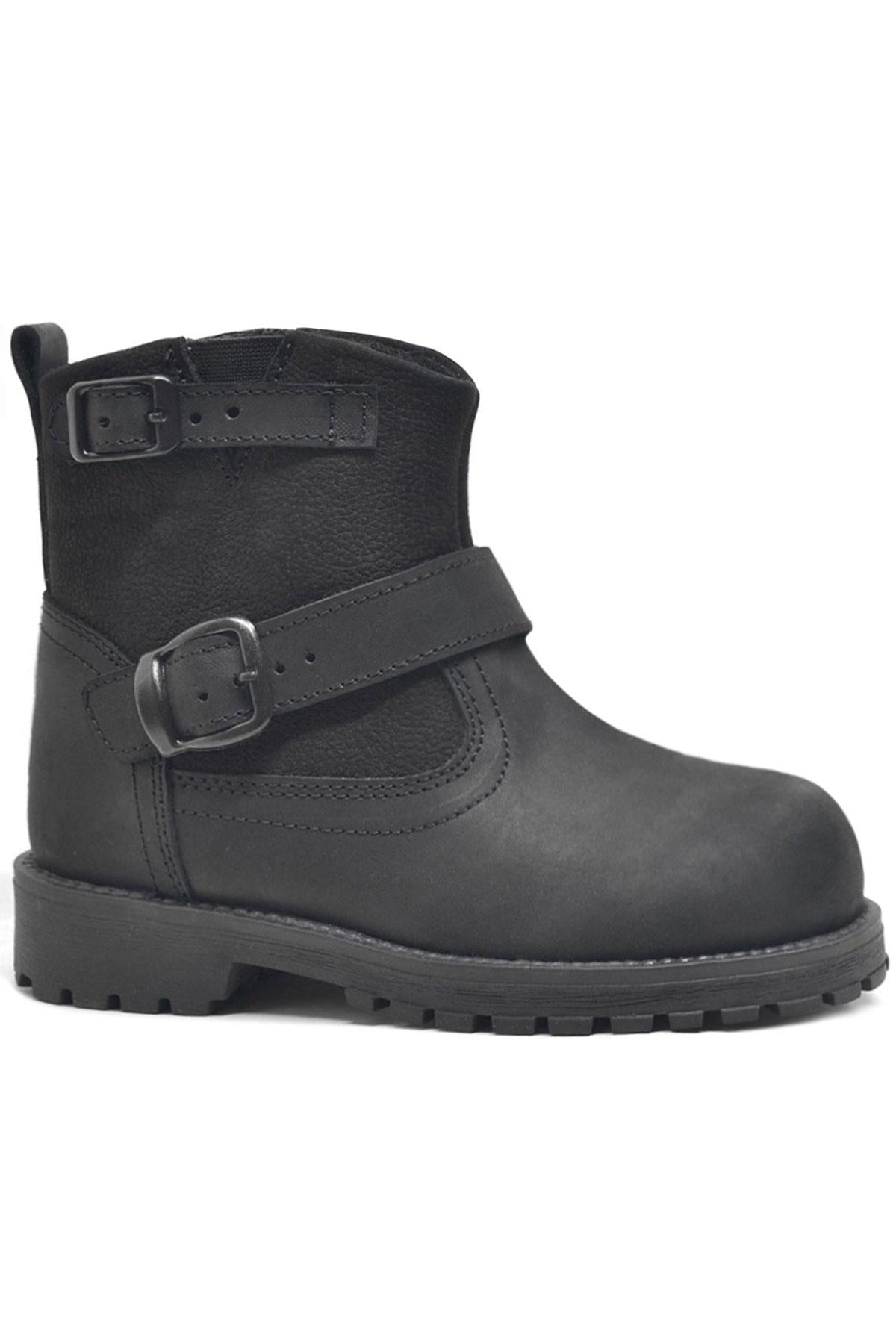Rakerplus Hakiki Deri Siyah Fermuarlı Çocuk Bot Çizme