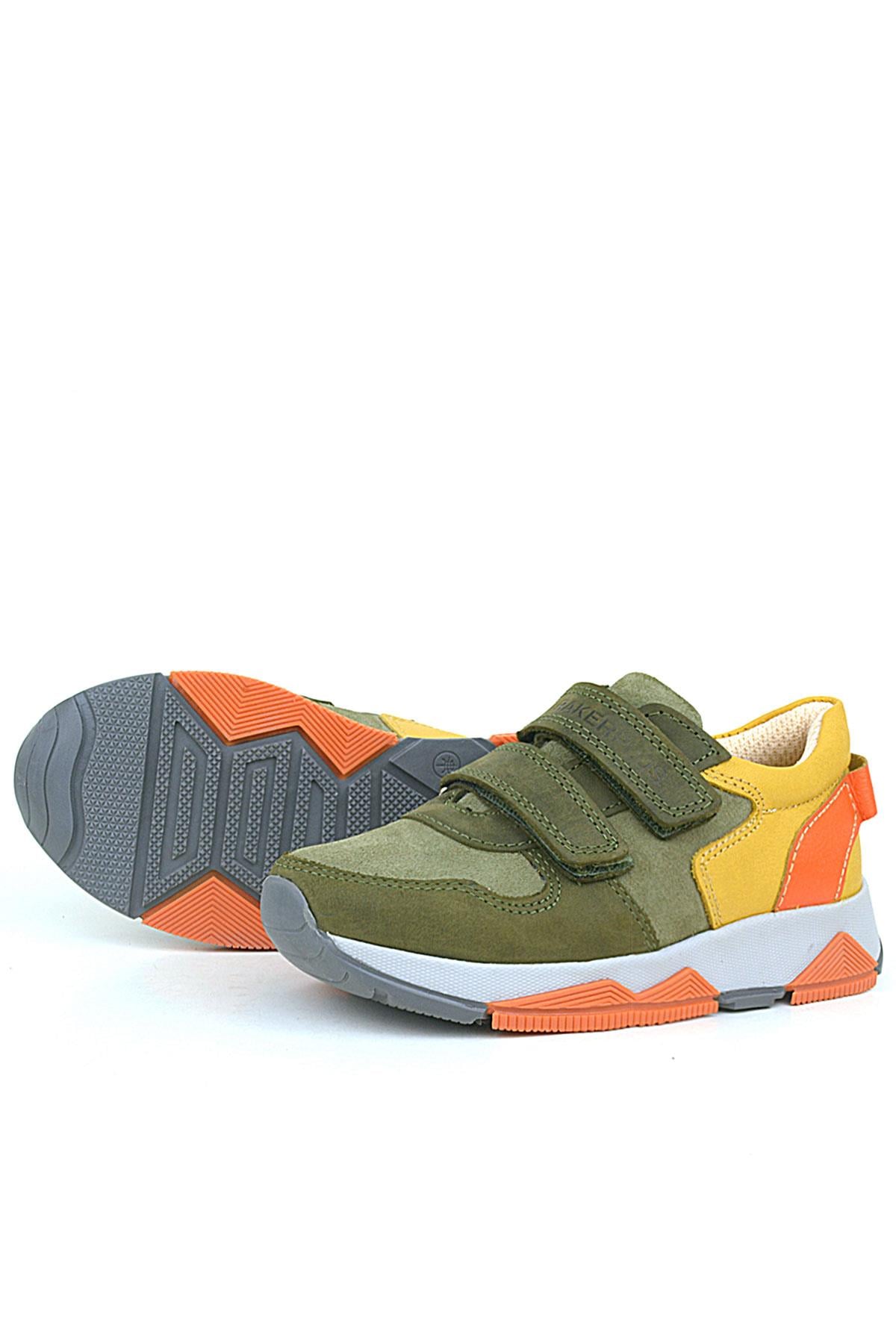 Rakerplus Hakiki Deri Haki Turuncu Sarı Çocuk Sneakers Spor Ayakkabı