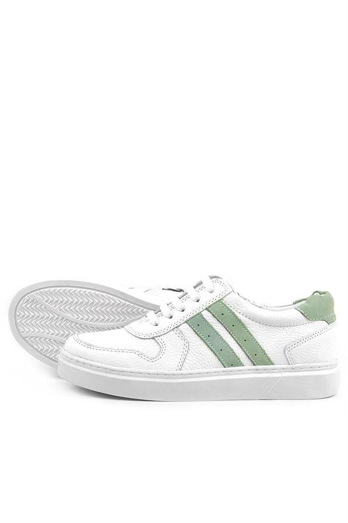Rakerplus Hakiki Deri Beyaz Yeşil Bağcıklı Fermuarlı Çocuk Sneaker