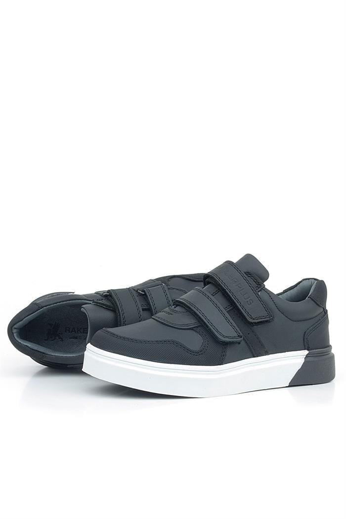 Rakerplus Hakiki Deri Siyah Beyaz Cırtlı Erkek Çocuk Sneaker