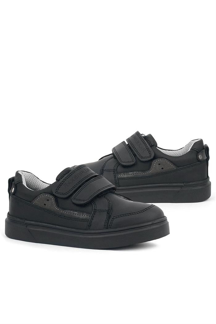 Rakerplus Siyah Hakiki Deri Cırtlı Erkek Çocuk Sneaker Ayakkabı
