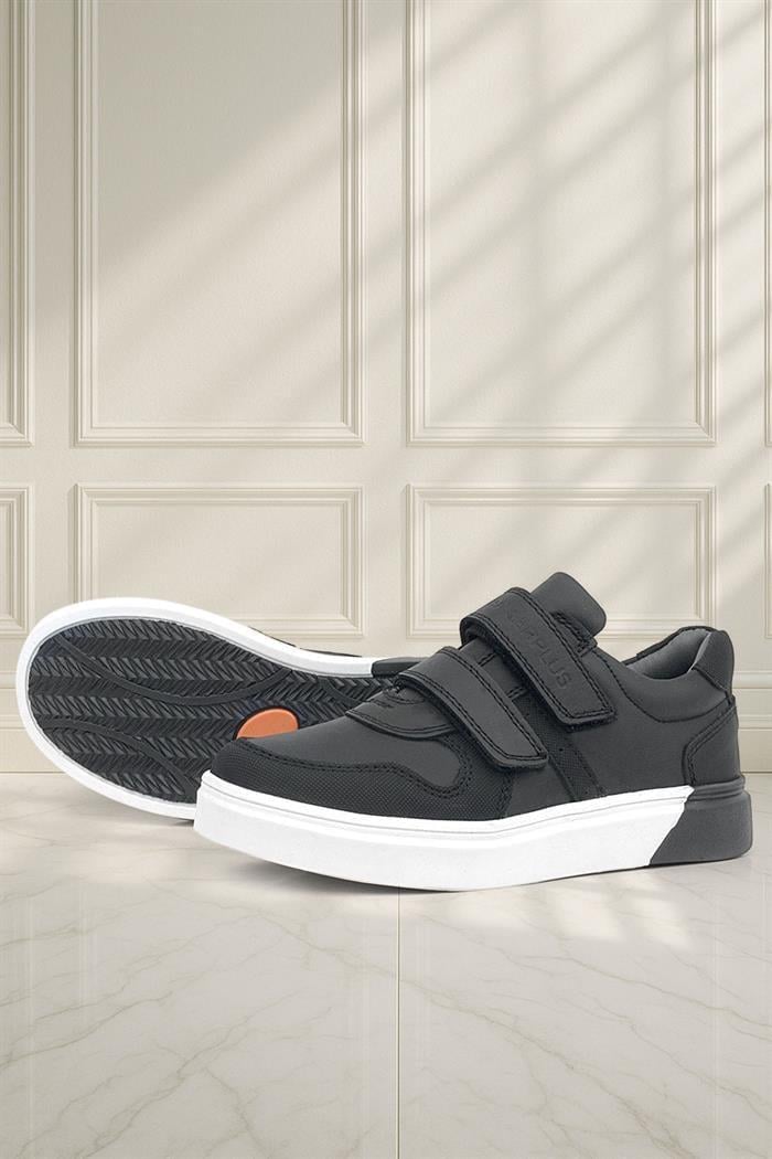 Rakerplus Hakiki Deri Siyah Beyaz Cırtlı Erkek Çocuk Sneaker