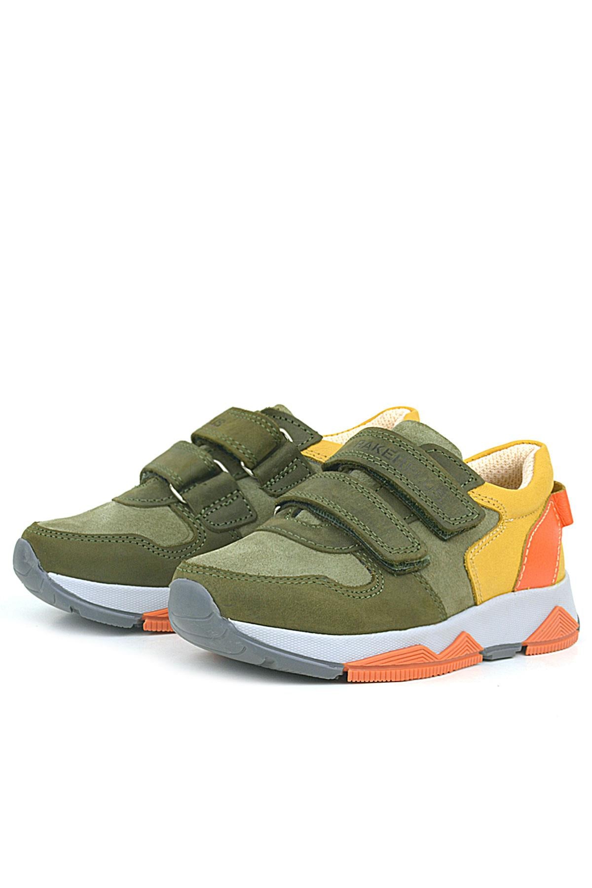 Rakerplus Hakiki Deri Haki Turuncu Sarı Çocuk Sneakers Spor Ayakkabı