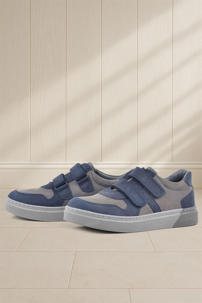 Rakerplus Hakiki Deri Lacivert Gri Cırtlı Erkek Çocuk Sneaker Ayakkabı