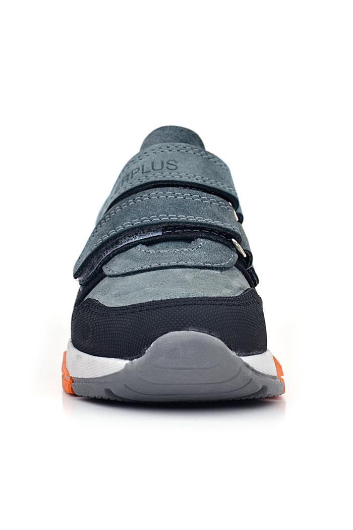 Rakerplus Hakiki Deri Koyu Gri Çocuk Cırtlı Sneakers Spor Ayakkabı