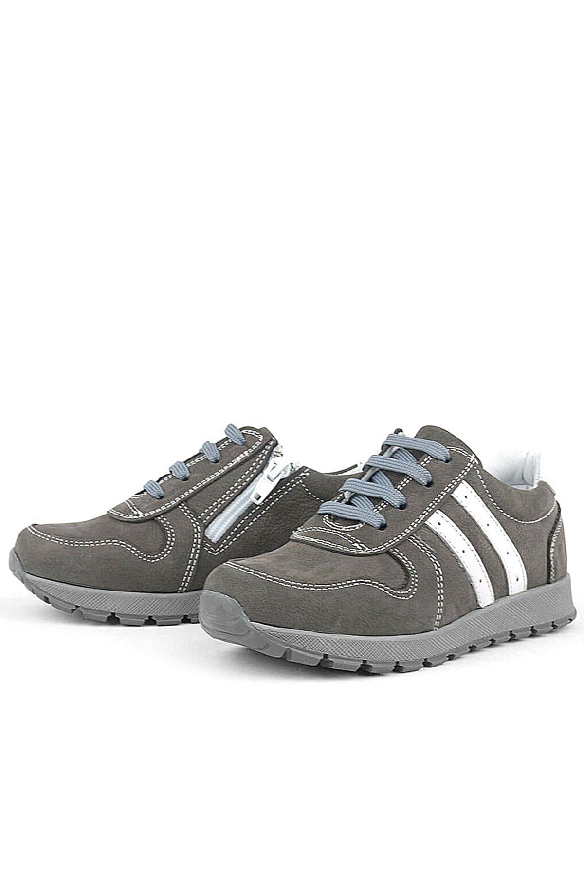 Rakerplus Deri Gri Fermuarlı Spor Ayakkabı Sneaker
