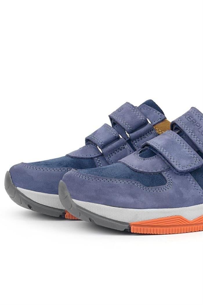 Rakerplus Hakiki Deri Mavi Süet Taba Çocuk Cırtlı Sneakers Spor Ayakkabı
