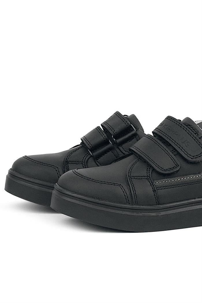 Rakerplus Siyah Hakiki Deri Cırtlı Erkek Çocuk Sneaker Ayakkabı